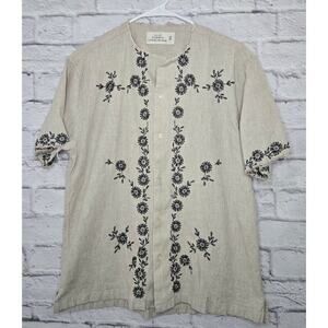 Abercrombie linen camp embroidered short sleeve button down shirt men's resort.